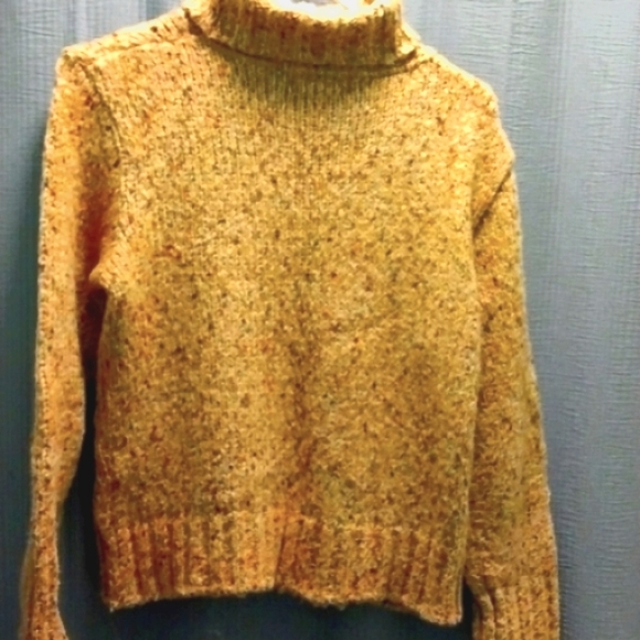 Multicolor Browns And Golds Textured Weave Turtleneck Sweater - Picture 2 of 3